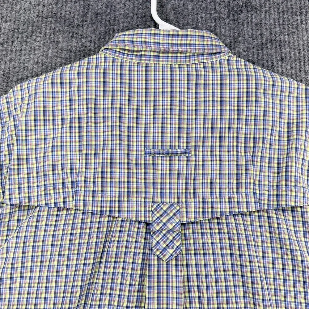 ExOfficio Shirt Mens Medium Blue Plaid Vented Back Fishing Button Up Travel
